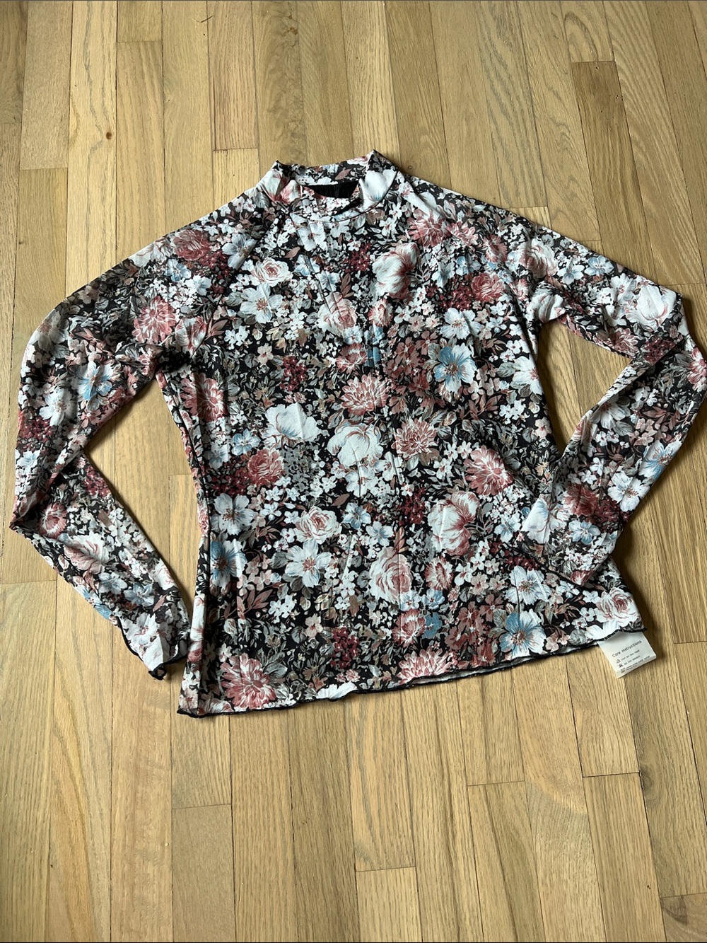Floral Long Sleeve Mock Neck Top in Multi-Color